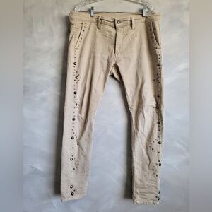 Ralph Lauren Studded Side Tompkins Skinny Light Tan Pants Cigarette Size 31